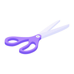 
A pair of cutting blades attached with screw, scissors icon in isometric style  
