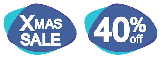 Xmas Sale, 40% off, set discount bubble banners design template, promo tags, vector illustration