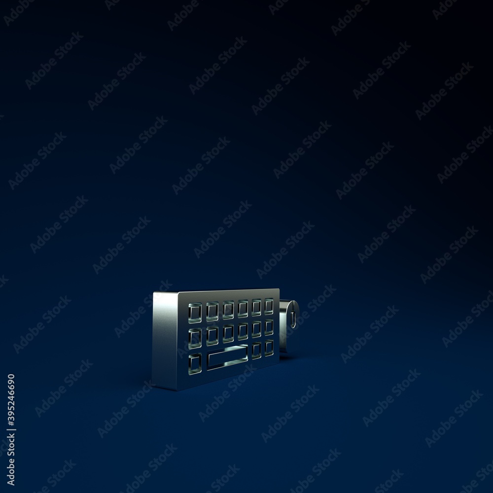 Poster silver computer keyboard and mouse icon isolated on blue background. pc component sign. minimalism c