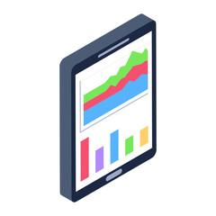 
Business app, isometric icon of mobile analytics 
