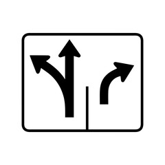 Silhouette of go straight, turn left and right on white background