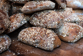 Hand made fresh bread loaves on sale at an Artisan market in England