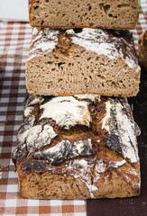 Hand made fresh bread loaves on sale at an Artisan market in England