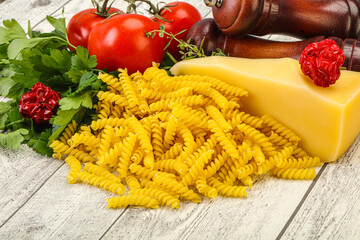Raw Italian pasta Fusilli for cooking