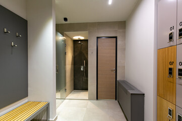 Locker room interior in gym fitness center