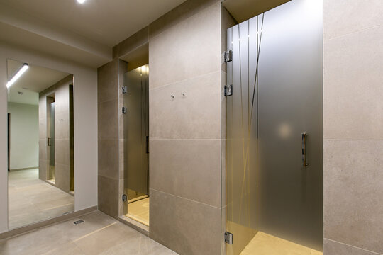 Showers in gym fitness center