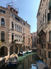 Buildings along the Murano islands in the Venetian Lagoon in Venice, Italy