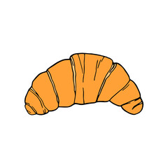 Vector hand drawn croissant. French cuisine dessert. Design sketch element for menu cafe, bistro, restaurant, bakery, label and packaging. Colorful illustration on a white background.