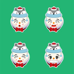 Set Christmas Cute Snowman Icon Vector Flat Background