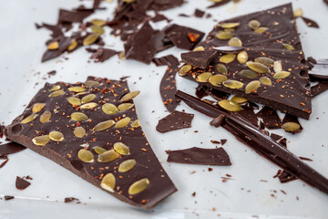 Hand made artisan chocolate with nuts.