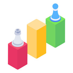 
Bar chart with chess, isometric design of business strategy icon
