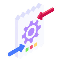 
Gear with arrows and paper, file processing icon
