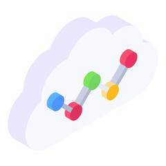
Line chart inside cloud, isometric design of cloud analytics icon
