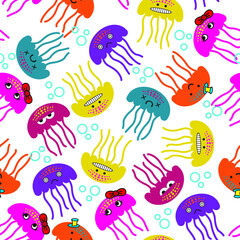 Vector seamless jellyfish pattern. Vector art for wrapper, fabric and fashion design. Repeated pattern.