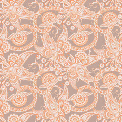 Paisley ethnic seamless vector pattern with floral elements.