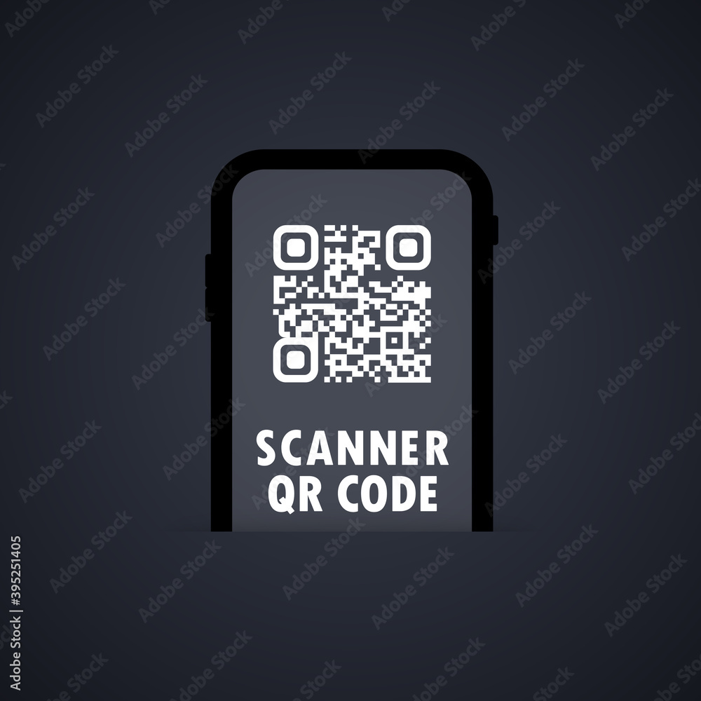 Poster qr scanner. mobile phone scans qr code. for digital payment concept. vector on isolated background. 