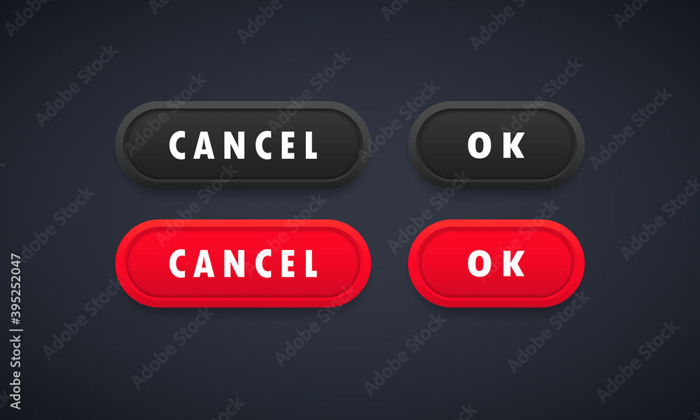 Poster ok and cancel web buttons set. rounded buttons with symbols for web and ui design. vector on isolate