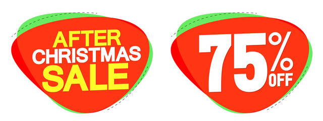 After Christmas Sale, 75% off, set discount banners design template, promotion tags, app icons, vector illustration
