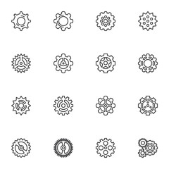 Cogwheels, gear line icons set, outline vector symbol collection, linear style pictogram pack. Signs, logo illustration. Set includes icons as clock mechanism configuration, setting gear, cog
