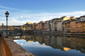 Fototapeta na wymiar Florence, November 2020: The famous old bridge over Arno river in Florence, Italy.