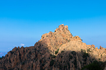 Spectacular panorama with the red rocks in the north of the island Corsica in France, near Piana