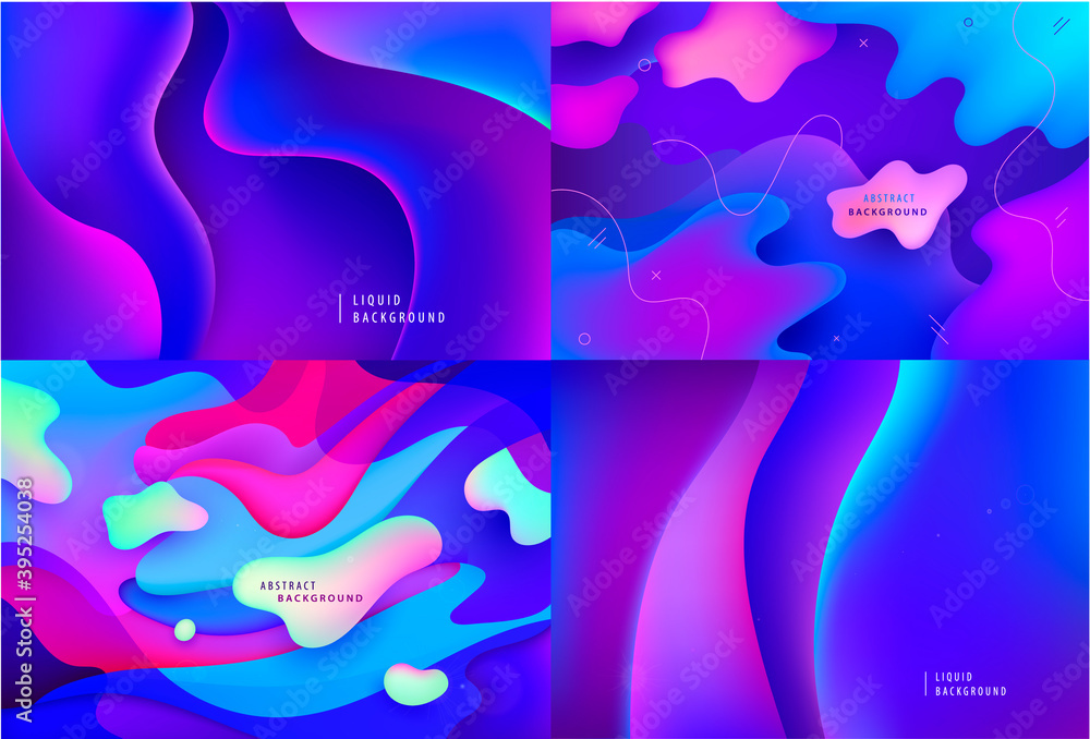 Aufkleber vector wavy abstract geometric, liquid shapes background set. trendy gradient colorful composition, 