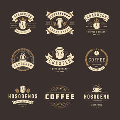 Coffee shop logos design templates set vector illustration for cafe badge design and menu decoration