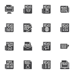 Mass media vector icons set, modern solid symbol collection, filled style pictogram pack. Signs, logo illustration. Set includes icons as news and journalism, online newspaper, newsletter