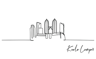 Famous tower in a city . Continuous one line drawing skyline