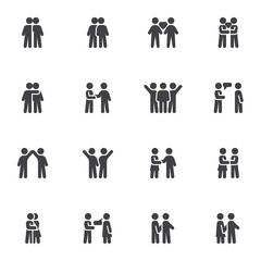 Relationship and friendship vector icons set, modern solid symbol collection, filled style pictogram pack. Signs, logo illustration. Set includes icons as people handshake, couple love, man and woman