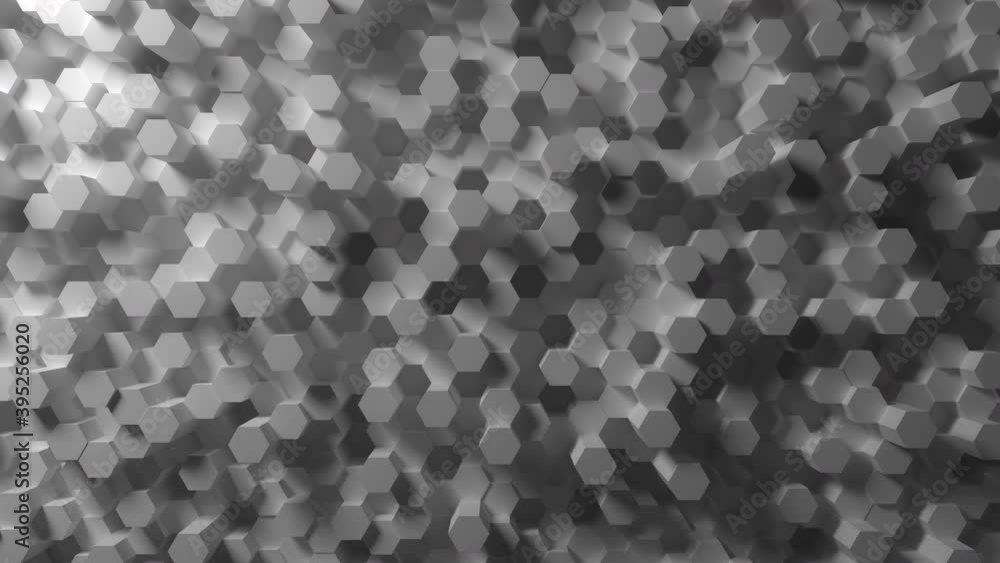 Poster moving white plaster hexagonal prisms pattern, looping abstract motion background