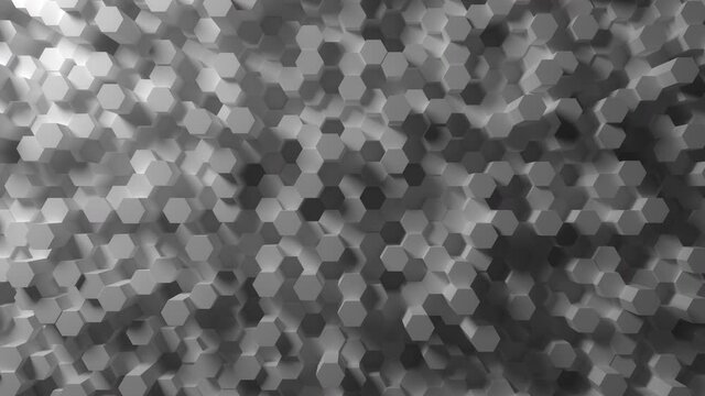 Moving white plaster hexagonal prisms pattern, looping abstract motion background