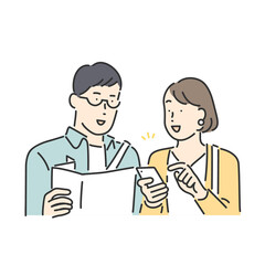 スマホで調べものをするカップル、夫婦のイラスト素材