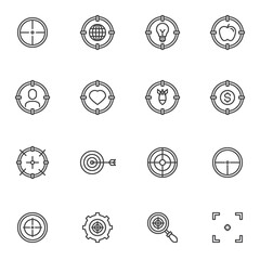 Business target line icons set, outline vector symbol collection, linear style pictogram pack. Signs, logo illustration. Set includes icons as business strategy, idea target, archery aim, gear