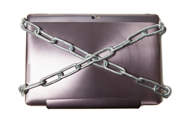Computer security concept with laptop and chain