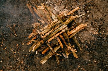 Close up fuming bonfire