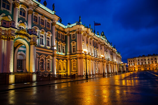 RUSSIA, SAINT-PETERSBURG, July, 2016 - Palace Square near the State Hermitage Museum in the evening illumination in Petersburg
