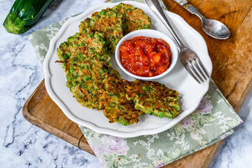 Courgette and green peas fritters