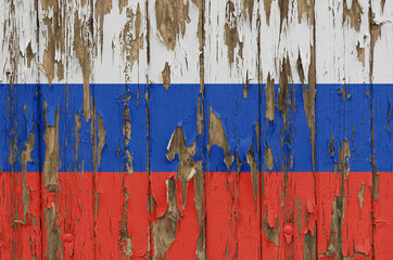 Flag of Russia on a weathered wooden wall