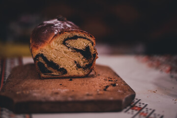 traditional romanian cake. home baking dessert on wooden piece