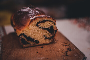 traditional romanian cake. home baking dessert on wooden piece