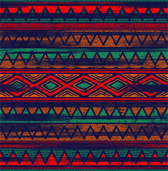 retro colored tribal vector seamless pattern. aztec fancy abstract geometric art print. ethnic background. doodle hand drawn. Wallpaper, cloth design, fabric, tissue, textile template. Aging effect
