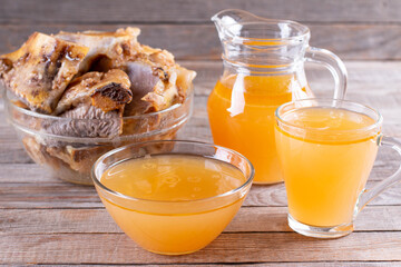Bone broth soup made from beef in a mug, natural source of collagen