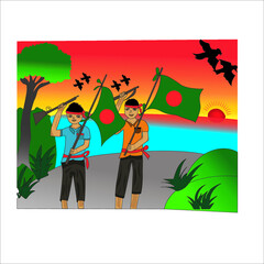16 December illustration of an background with man and bangladesh national flag