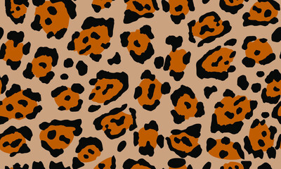 Leopard print. Trendy seamless vector print. The texture of the animals. Jaguar spots on a beige background. Imitation of cheetah skin painted on clothes or fabric, modern textile