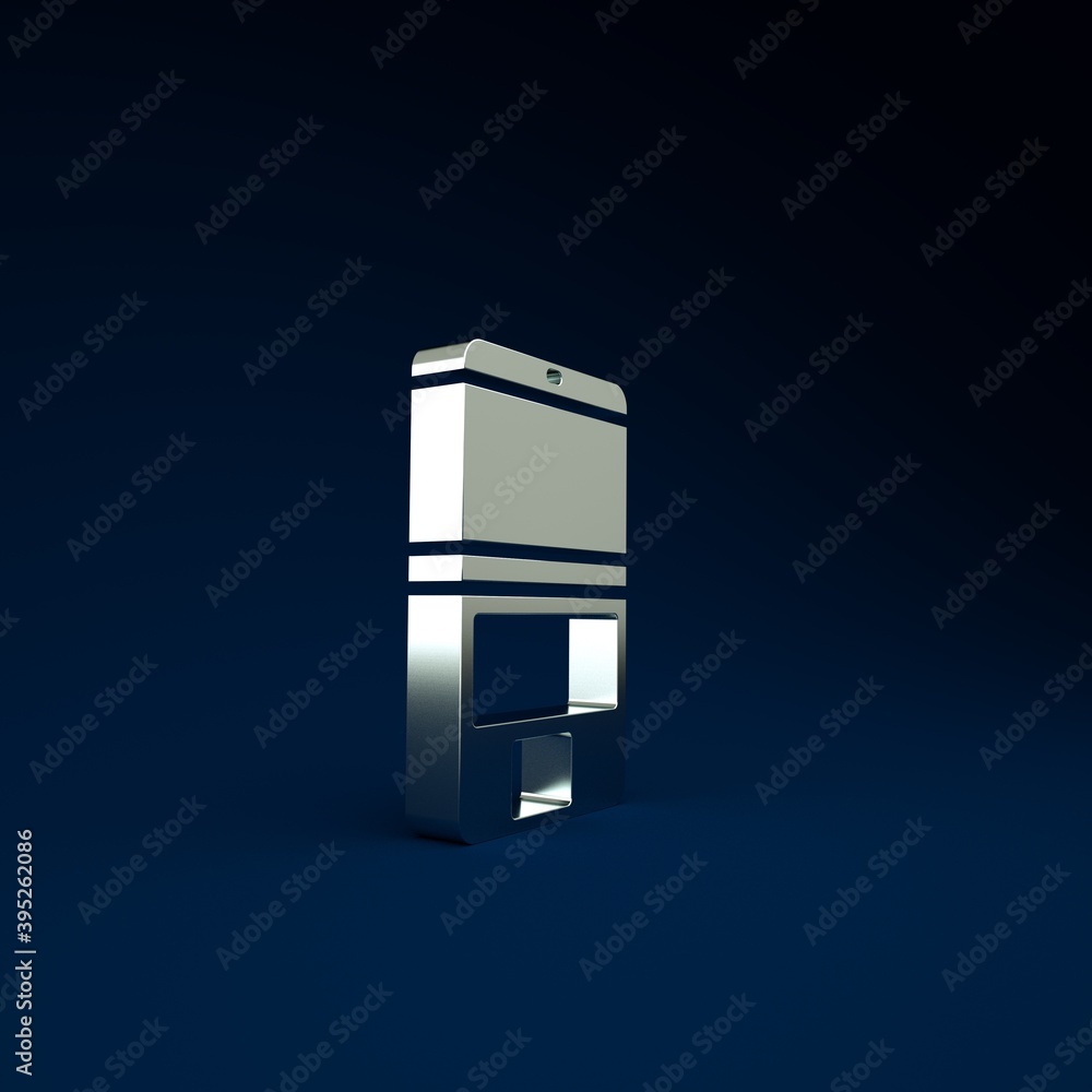 Poster silver laptop icon isolated on blue background. computer notebook with empty screen sign. minimalism