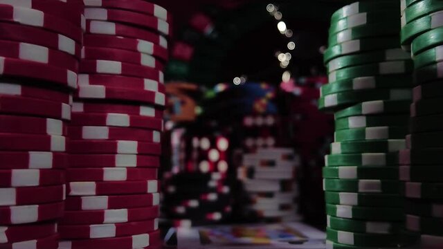 Casino set with Roulette, cards, dice and chips on BlackJack mat