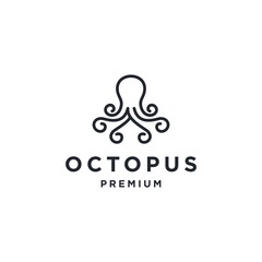 Modern Octopus Squid Tentacles Logo in simple minimalist line art monoline outline style, elegant geometric octopus logo Vector © Ramosh Artworks