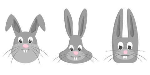Set of cartoon hares. Different shapes of animal faces.