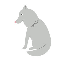 Small gray wolf in cartoon style by hand, simple illustration. Vector illustration for children's books, postcards